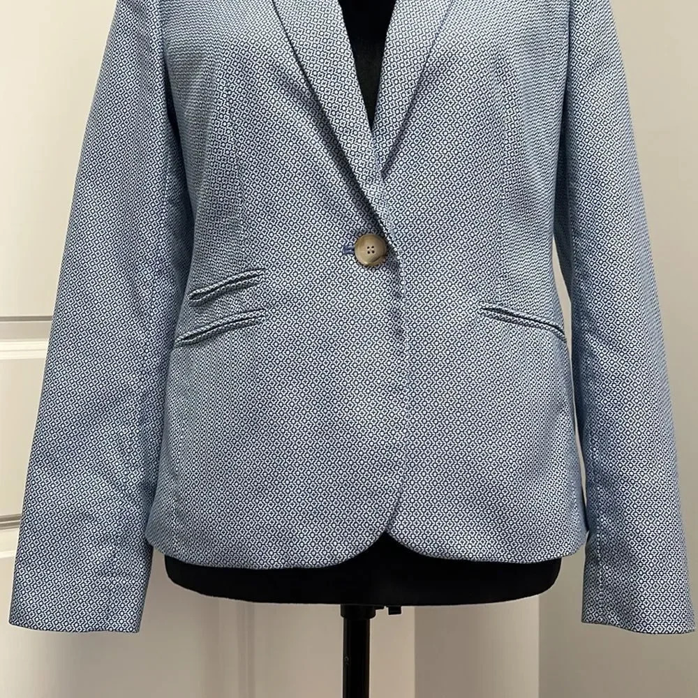 TALBOTS Women’s Blue Print Single Button 100% Cotton Lined Blazer size 2 - Picture 4 of 9